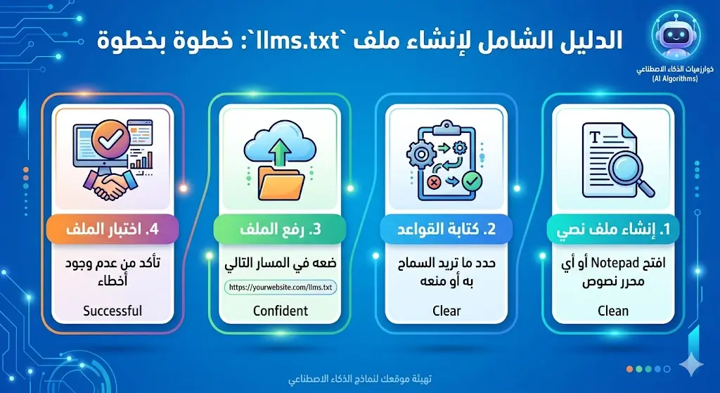 انفوجرافيك خطةات انشاء ملف llms.txt